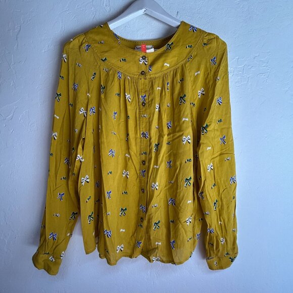 26 of 52 Anthropologie Conversations Limited-Edition Yellow Bow Blouse 12 NWOT - Picture 1 of 8
